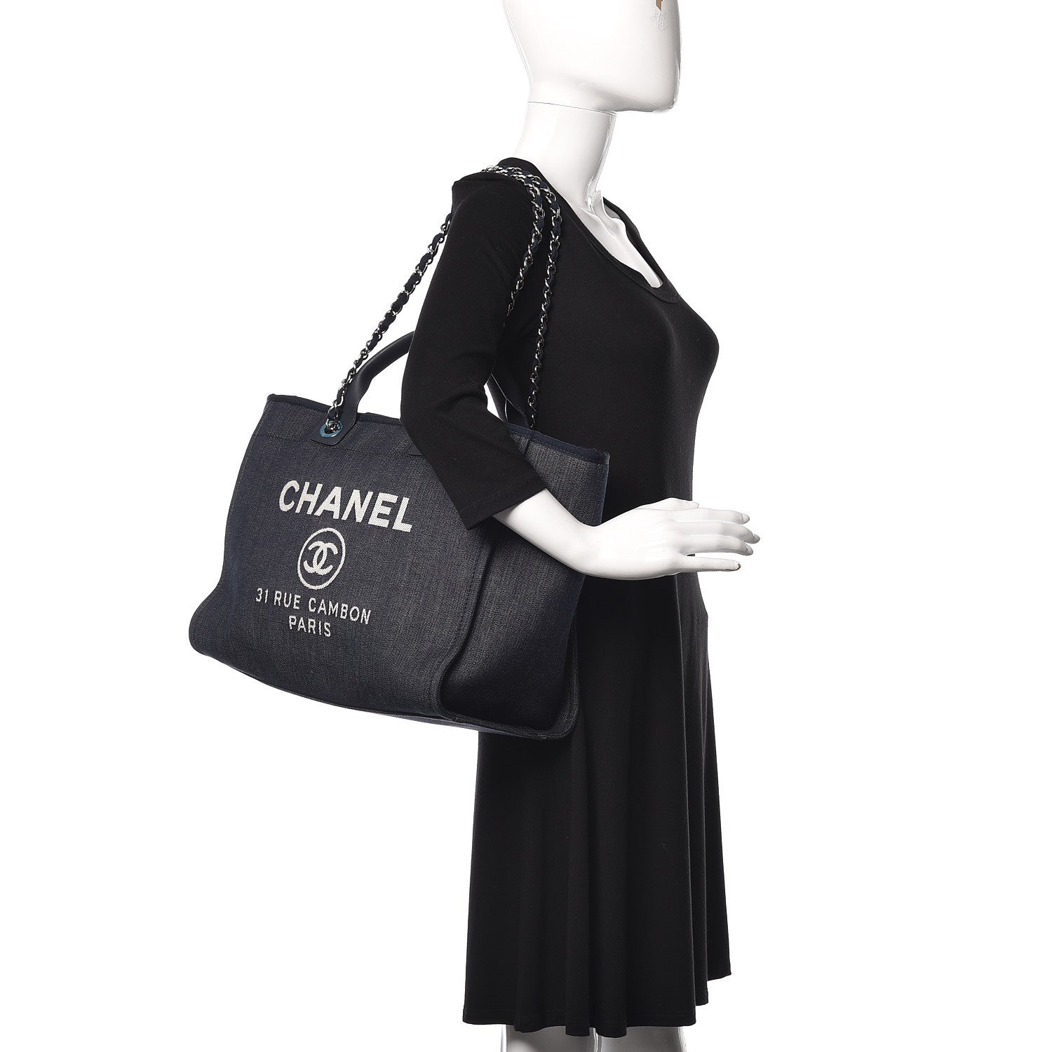 Chanel Denim Large Deauville Tote Dark Blue 2 of 9