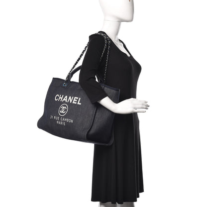 Chanel Denim Large Deauville Tote Dark Blue 2 of 9