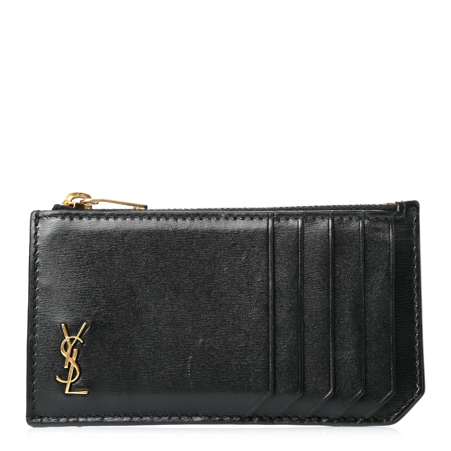 Grained Calfskin Monogram 5 Fragments Zip Pouch Bill Clip Card Holder Black
