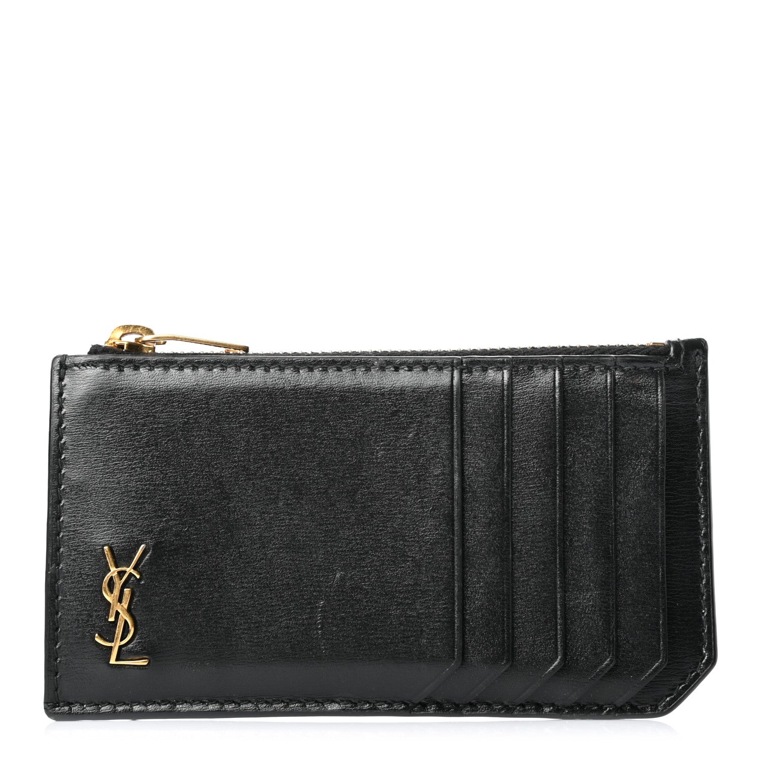 Saint Laurent Grained Calfskin Monogram 5 Fragments Zip Pouch Bill Clip Card Holder Black 1 of 7