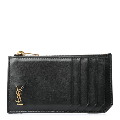 Saint Laurent Grained Calfskin Monogram 5 Fragments Zip Pouch Bill Clip Card Holder Black 1 of 7