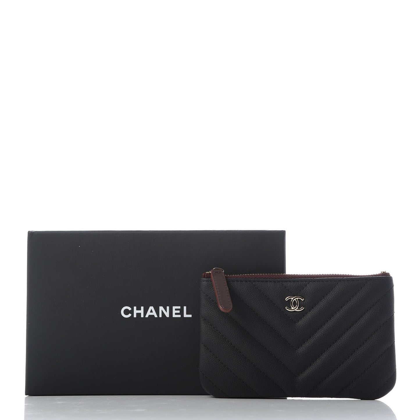 Caviar Chevron Quilted Small Cosmetic Case Black