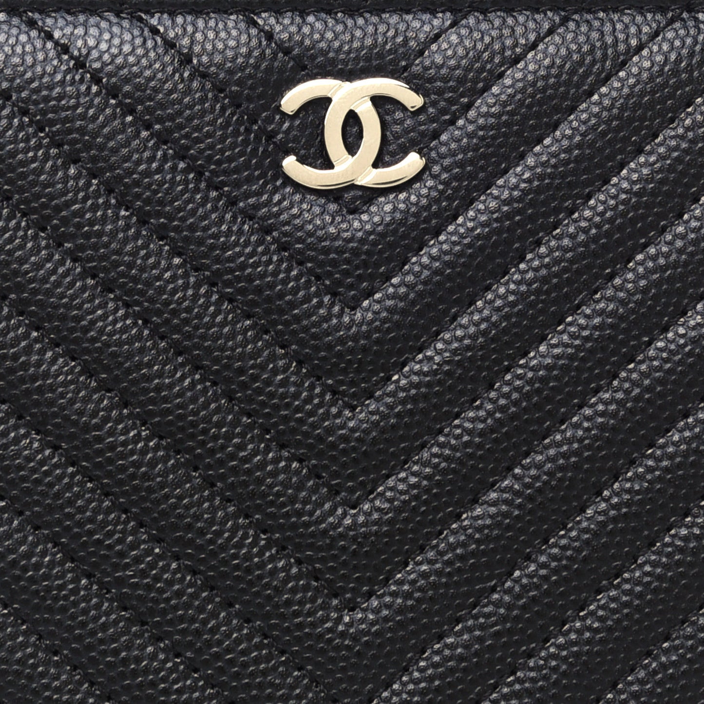Caviar Chevron Large Gusset Zip Around Wallet Black