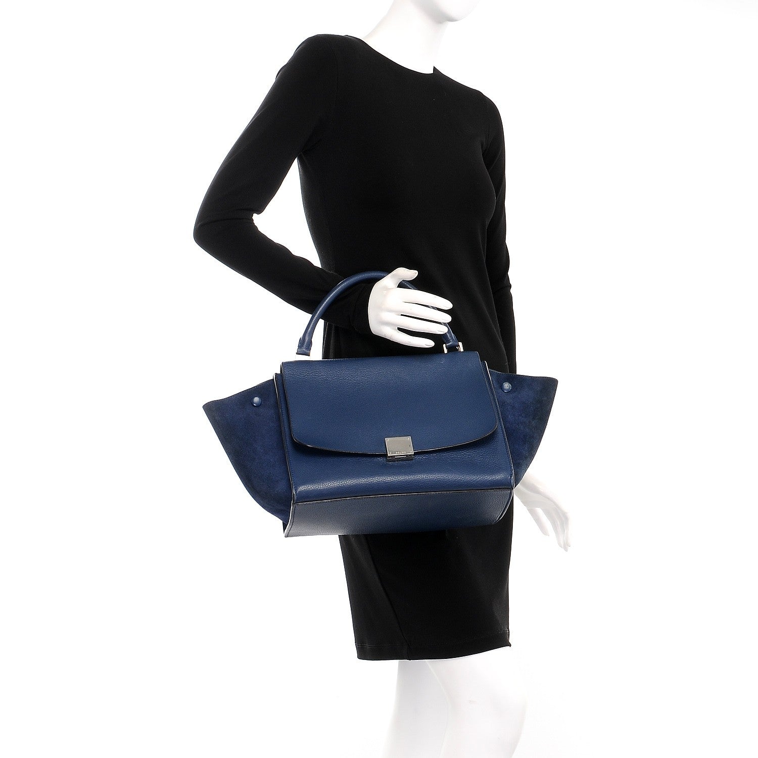 Celine Drummed Calfskin Suede Medium Trapeze Navy 3 of 11