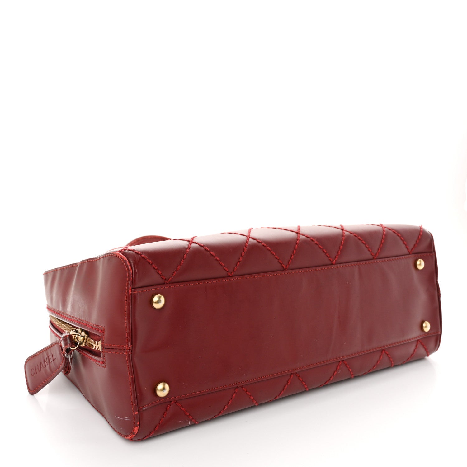 Chanel Calfskin Stitch Surpique Bowler Red 4 of 12
