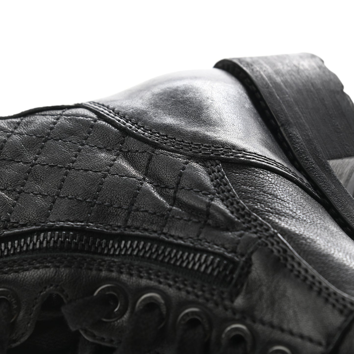 Sheepskin Quilted CC Tall Lace Up Combat Boots 37 Black