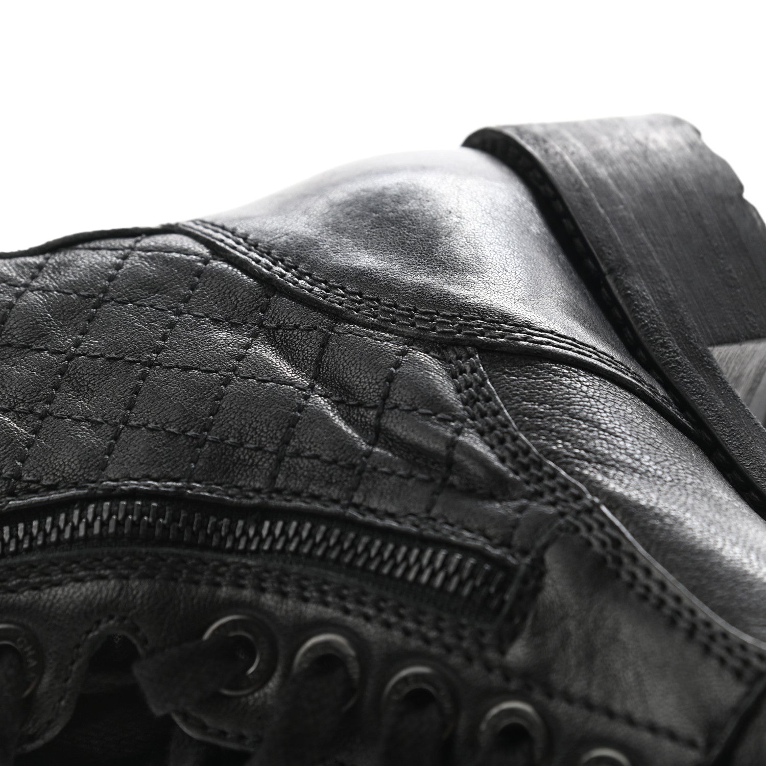 Chanel Sheepskin Quilted CC Tall Lace Up Combat Boots 37 Black 12 of 13