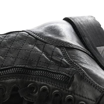 Chanel Sheepskin Quilted CC Tall Lace Up Combat Boots 37 Black 12 of 13