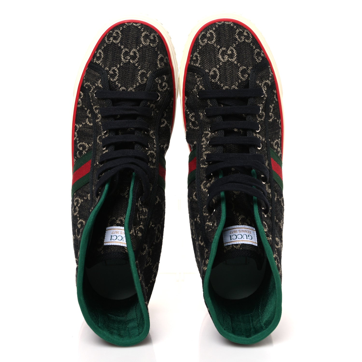 Gucci New Denim GG Monogram Web Mens 1977 Tennis High Top Sneakers