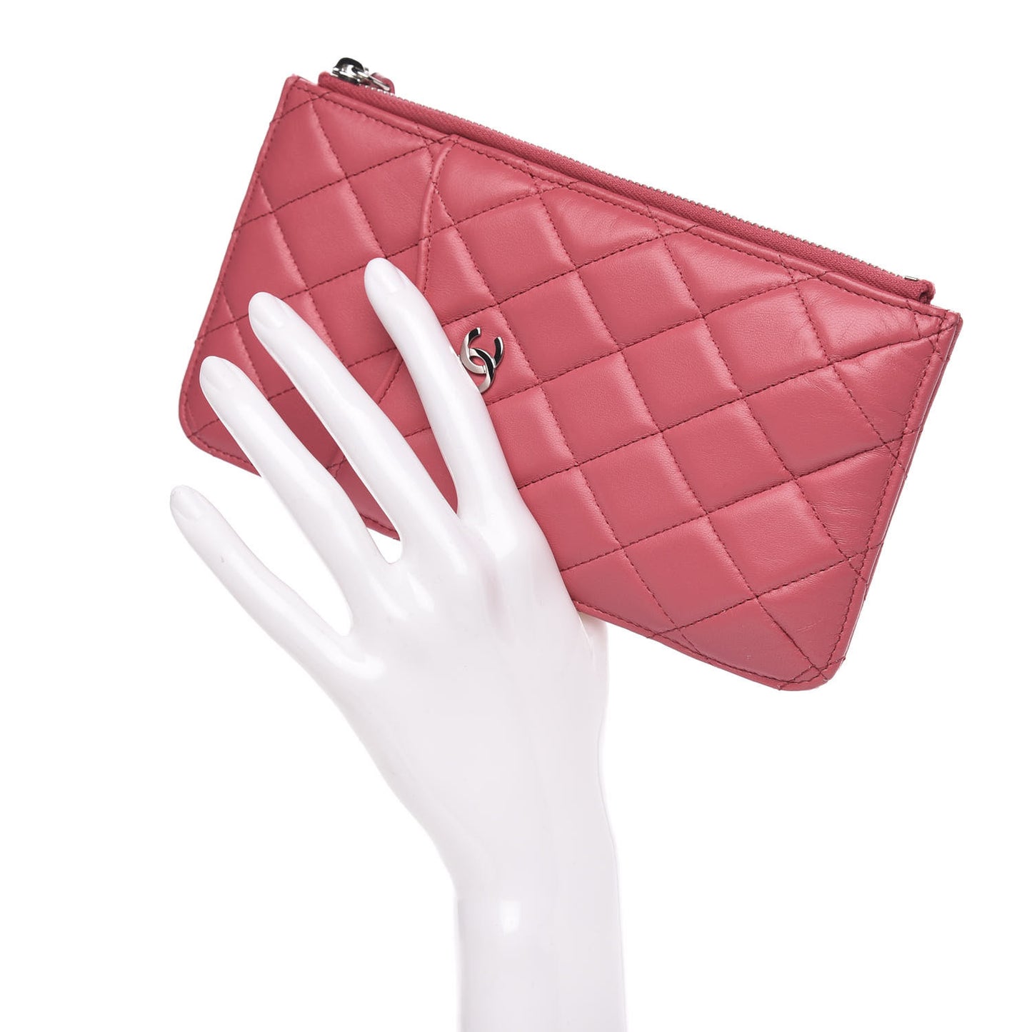 Lambskin Quilted Classic Flat Wallet Pouch Pink