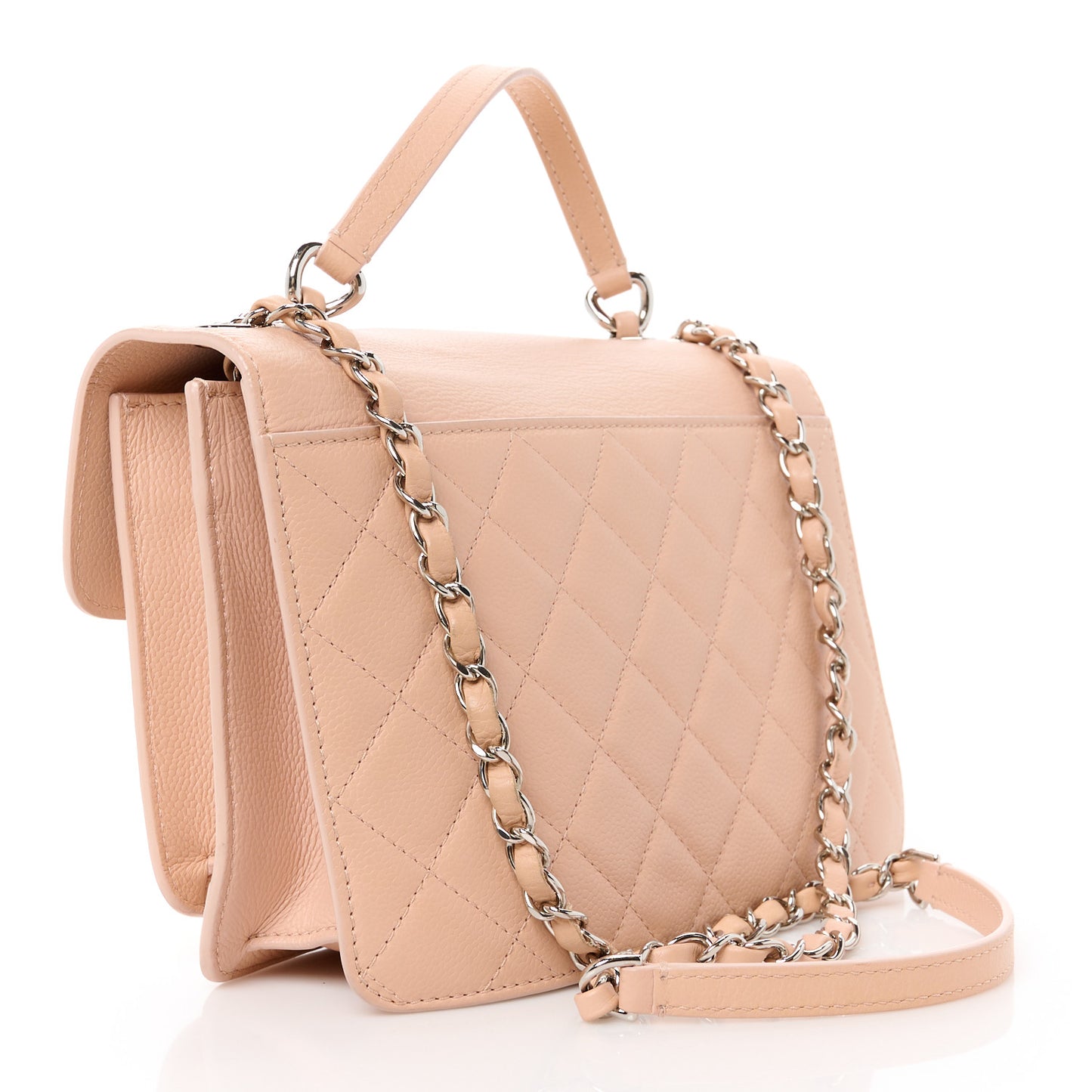 Goatskin Quilted Large CC Box Flap Beige