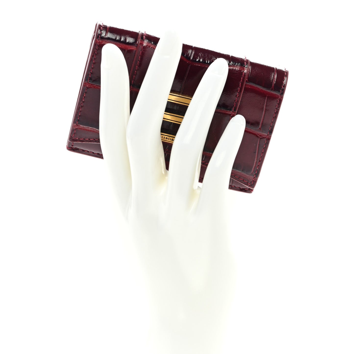 Shiny Calfskin Crocodile Embossed Mini Hourglass Wallet Dark Red