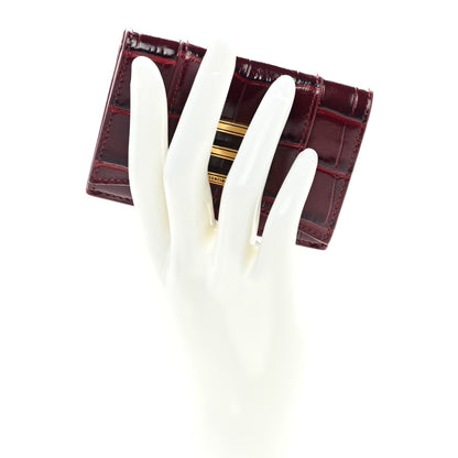 Balenciaga Shiny Calfskin Crocodile Embossed Mini Hourglass Wallet Dark Red 2 of 7
