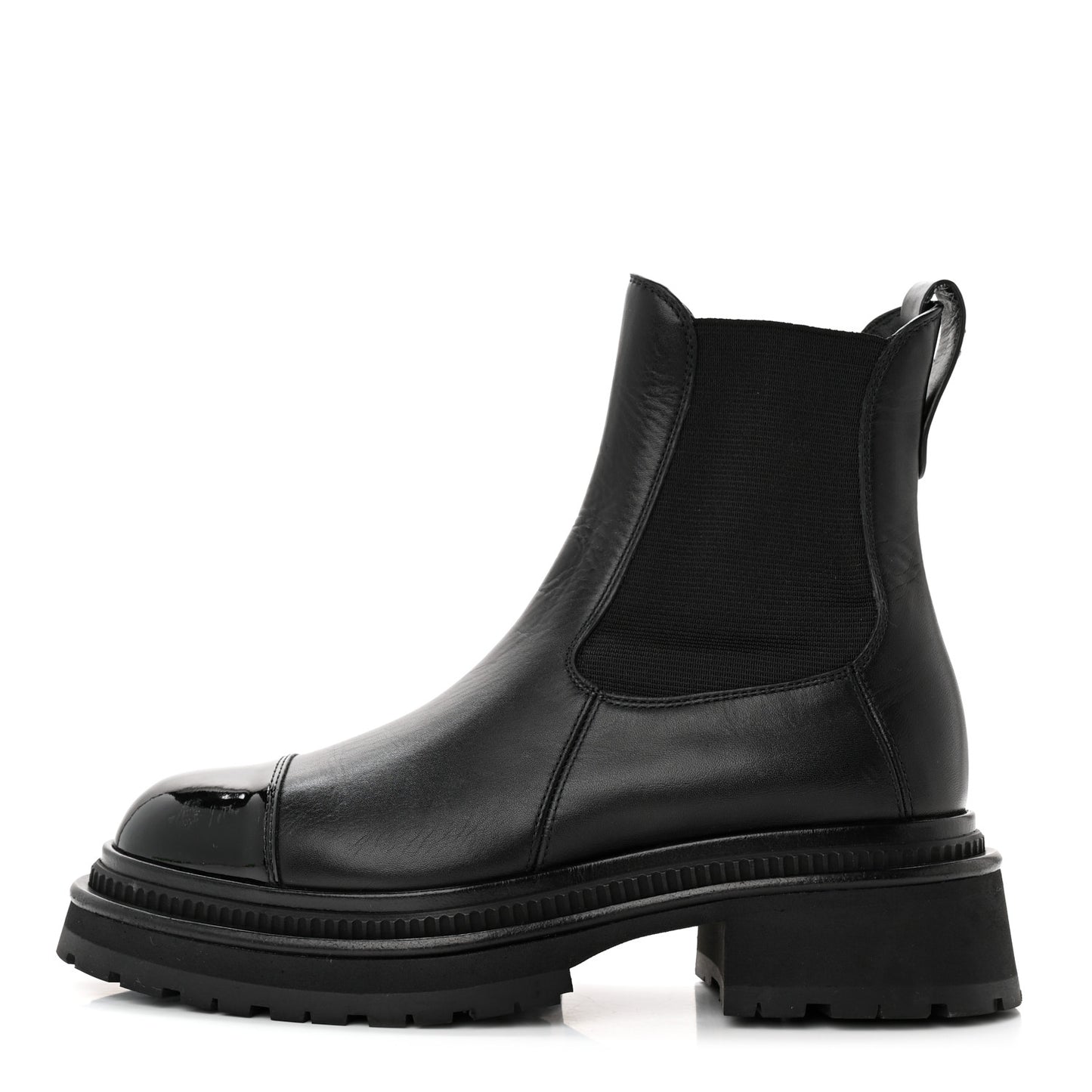Calfskin Patent Cap Toe Ankle Boots 36 Black