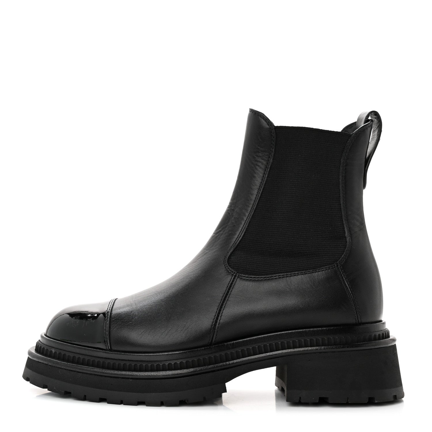 Chanel Calfskin Patent Cap Toe Ankle Boots 36 Black 1 of 13