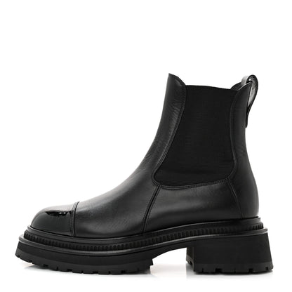 Chanel Calfskin Patent Cap Toe Ankle Boots 36 Black 1 of 13
