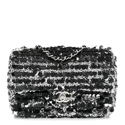 Chanel Sequin Camellia Small Single Flap Silver Black 1 of 11