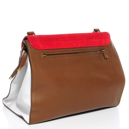 Celine Calfskin and Suede Large Tri-Color Trapeze Vermillion 3 of 7