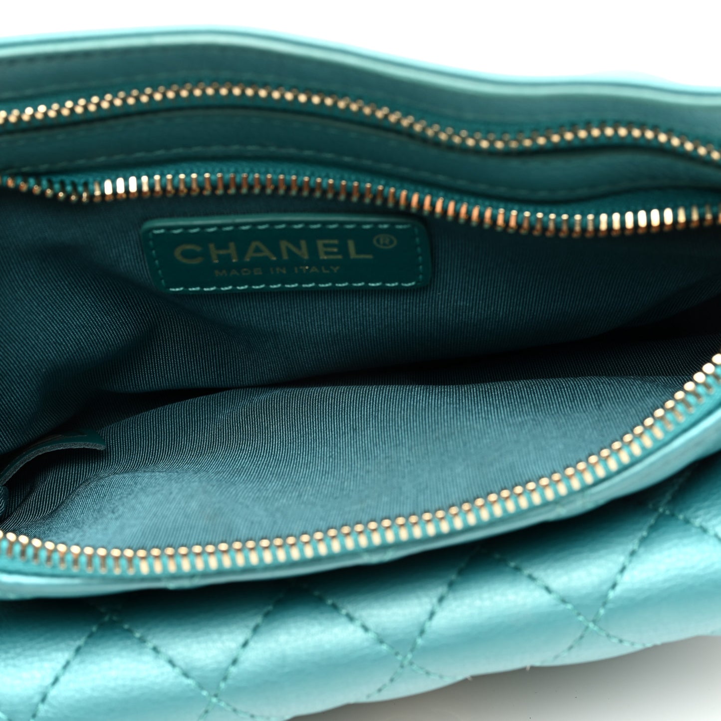 Metallic Calfskin Flap Chain Waist Bag Turquoise