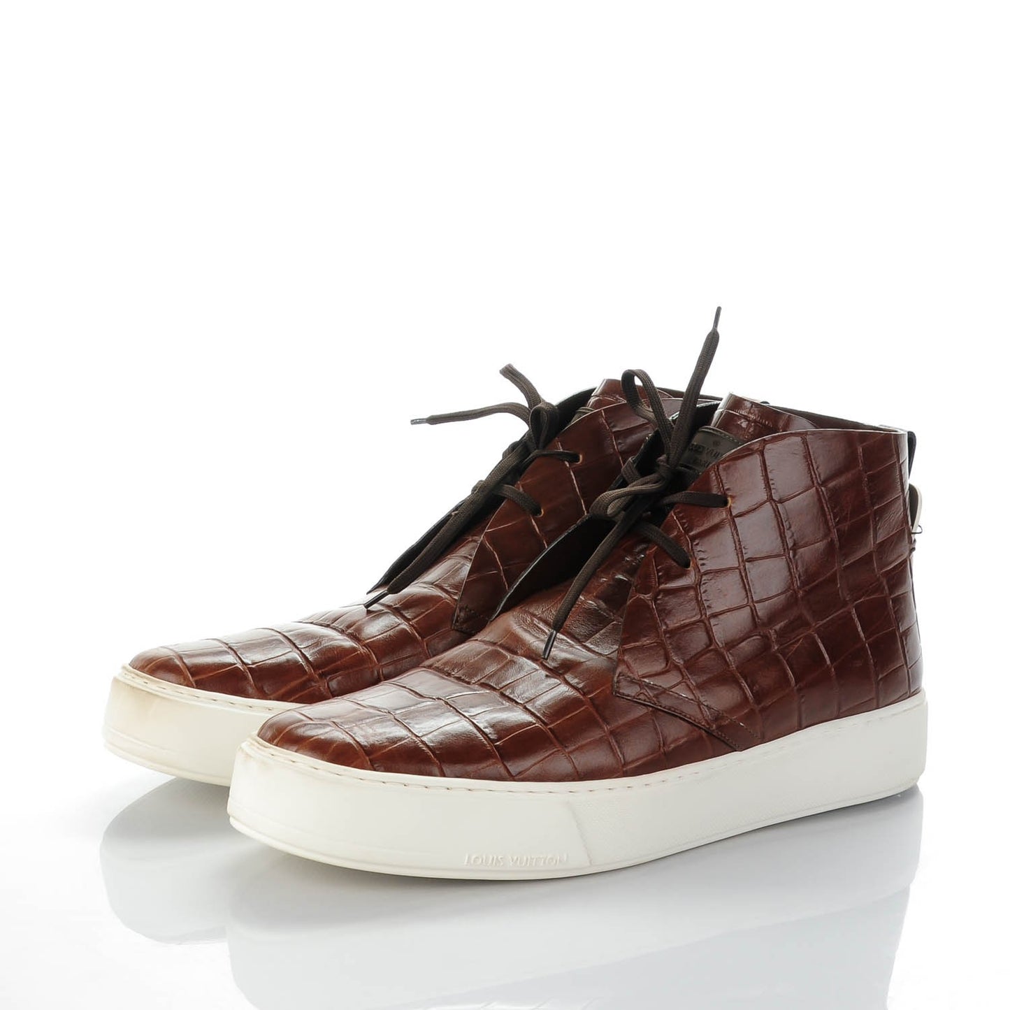 Calfskin Crocodile Embossed Trooper High Derby Sneakers 12 Brown
