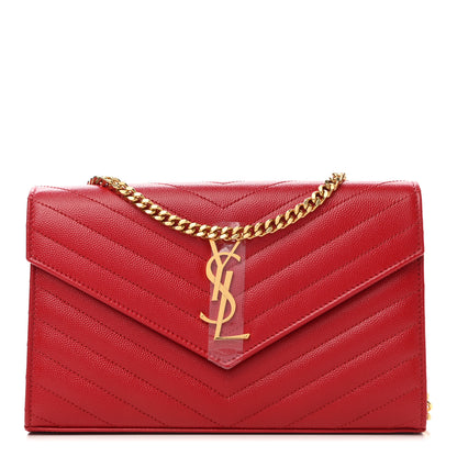Saint Laurent Grain De Poudre Matelasse Chevron Monogram Chain Wallet Bandana Red 1 of 9