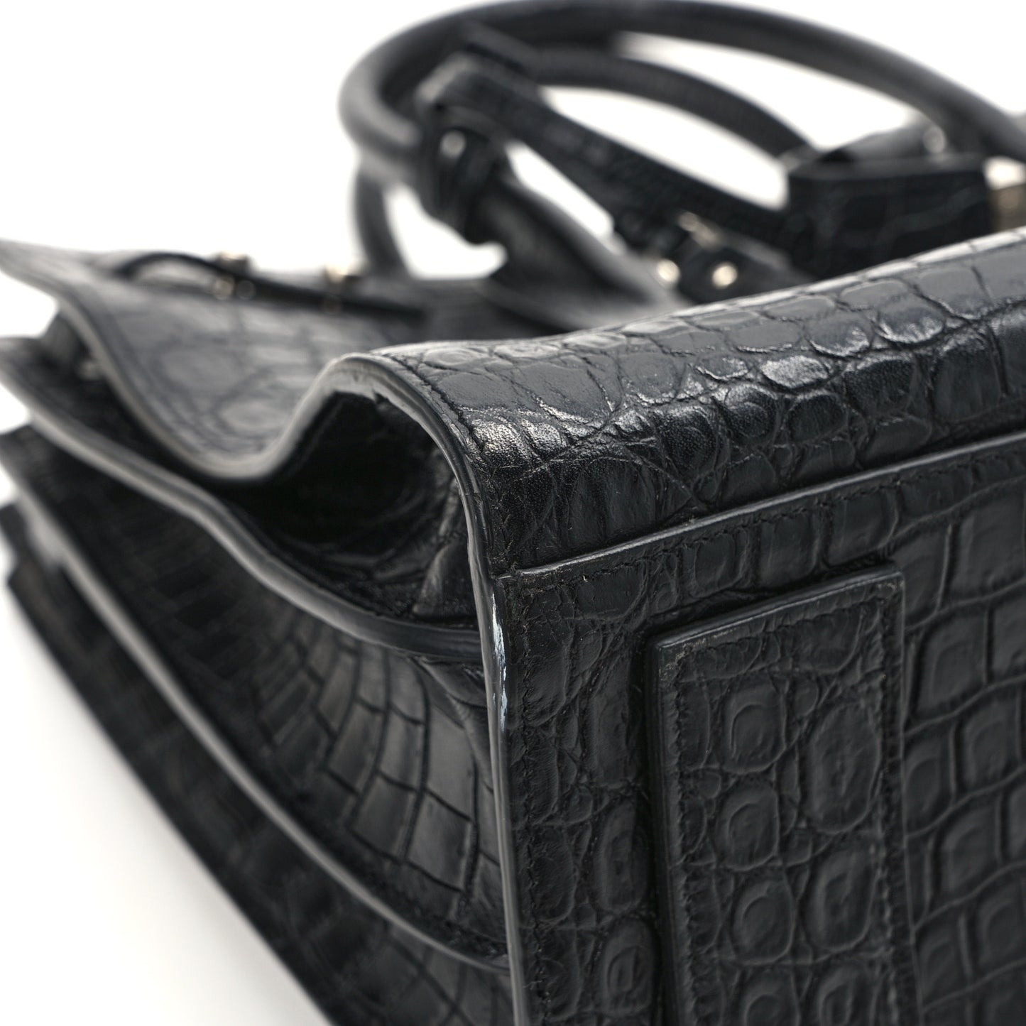 Calfskin Crocodile Embossed Small Supple Sac de Jour Black