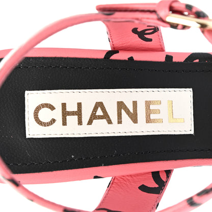 Chanel Printed Lambskin Coco Beach Sandals 37.5 Pink Black 7 of 9