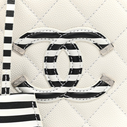 Chanel Caviar Quilted Striped Small CC Filigree Vanity Case White Black 8 of 10