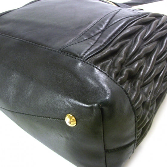 Leather Plisse Tote Black