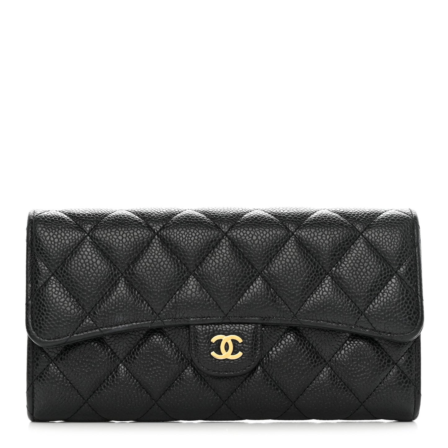 Caviar Quilted Large Flap Wallet Black