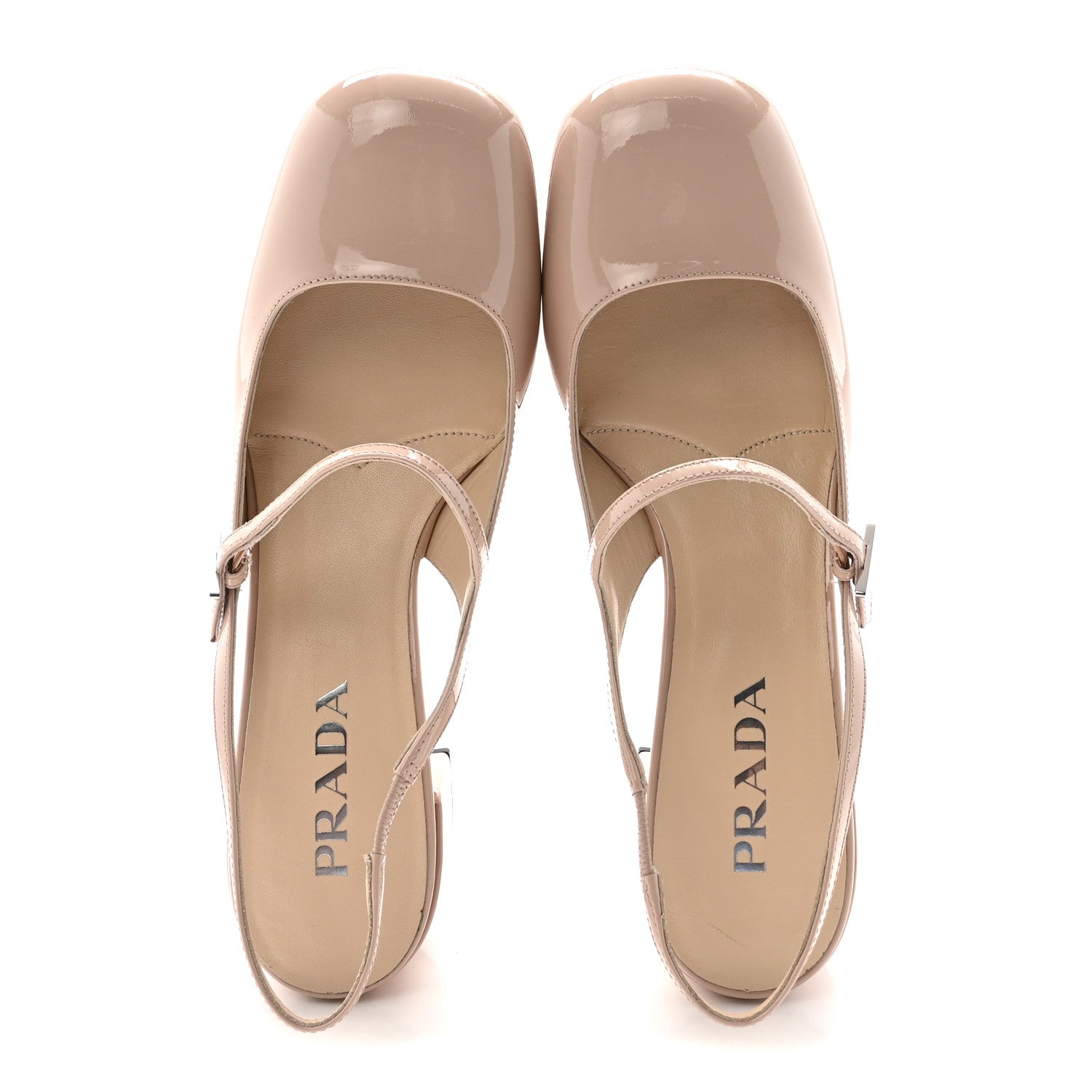 Prada Patent Decolette Logo Mary Jane 45mm Slingback Pumps 39 Beige 2 of 8