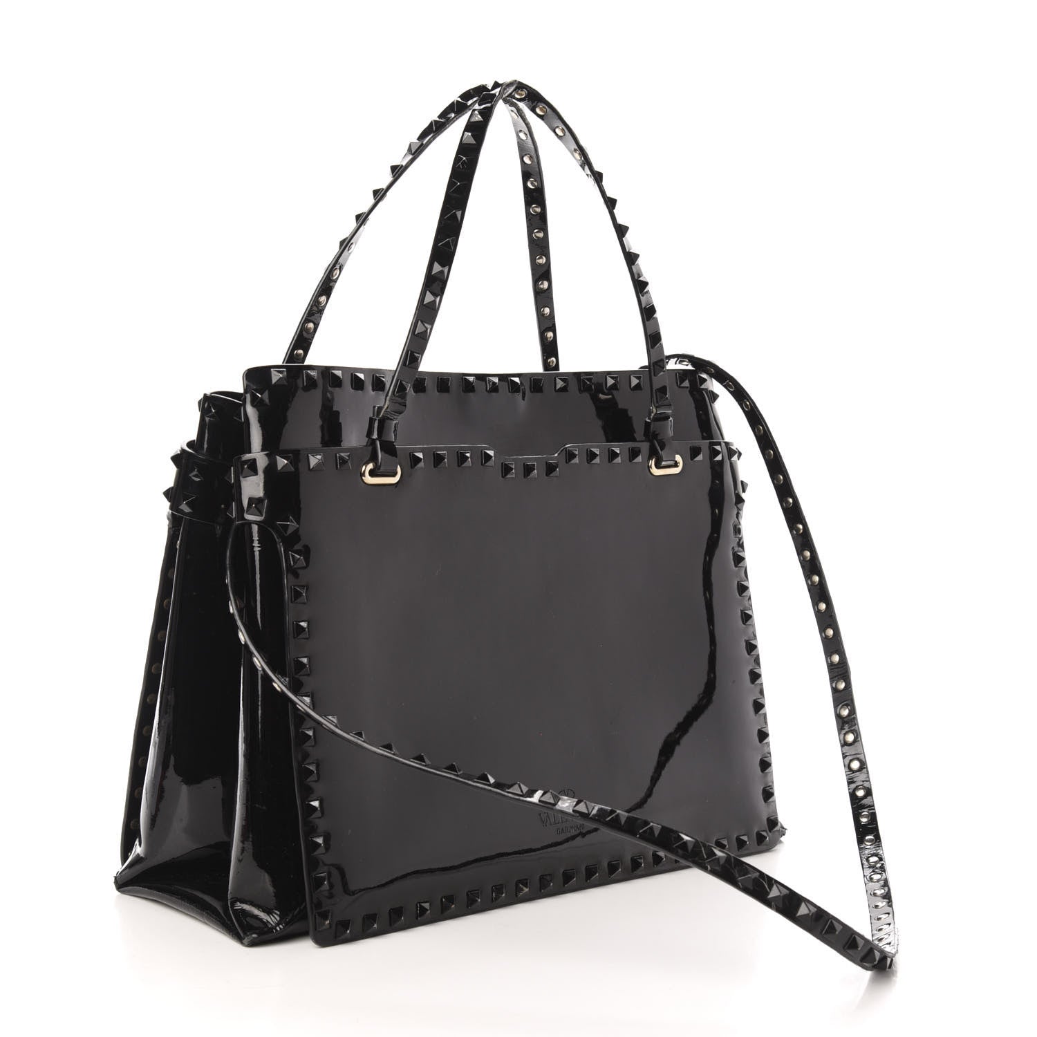 Valentino Garavani Patent Rockstud Flip Lock Tote Black 4 of 13