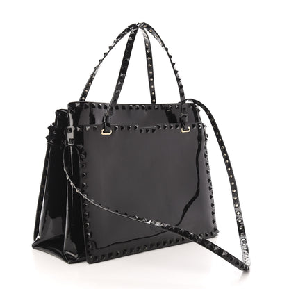 Valentino Garavani Patent Rockstud Flip Lock Tote Black 4 of 13
