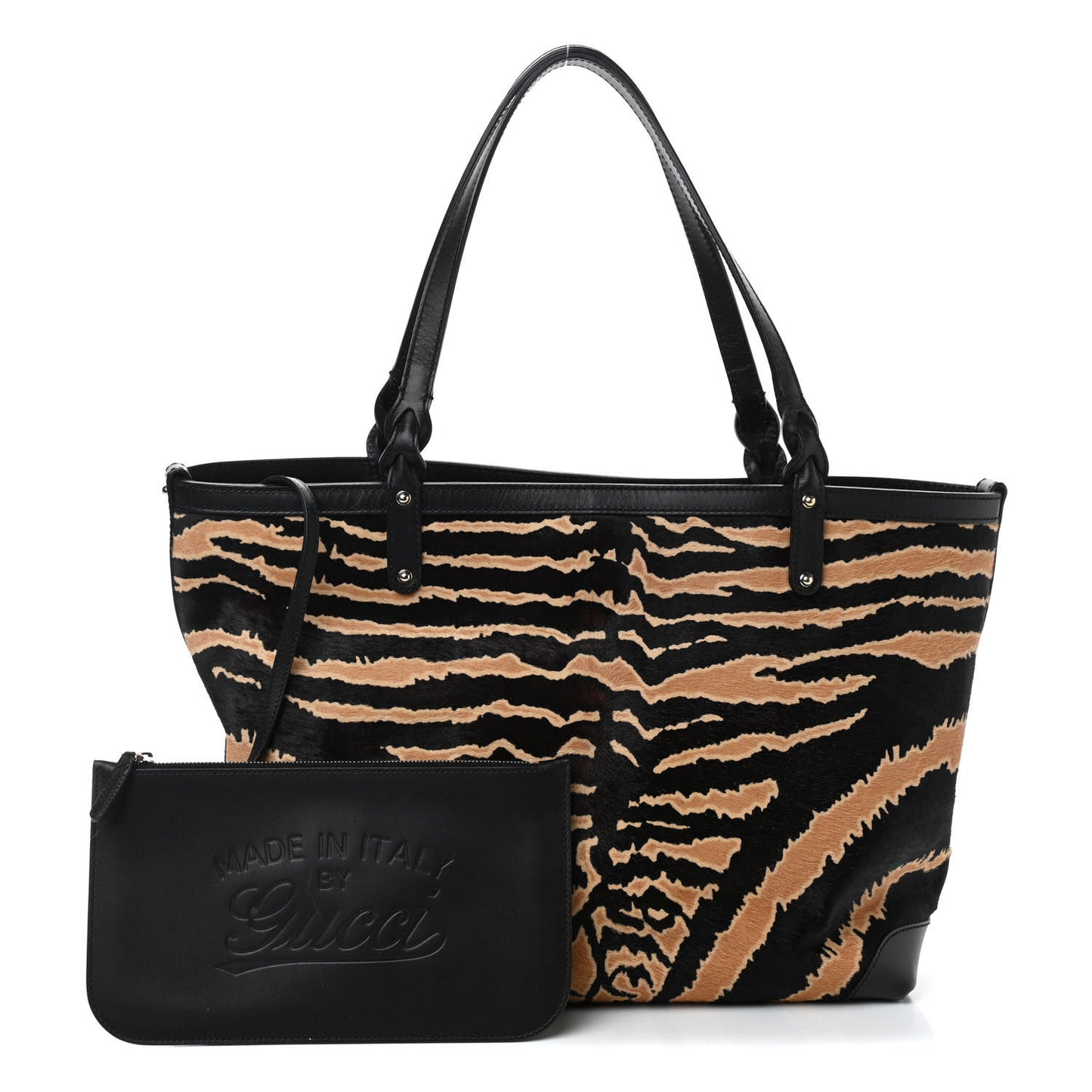 Calf Hair Zebra Print Medium Craft Tote Black