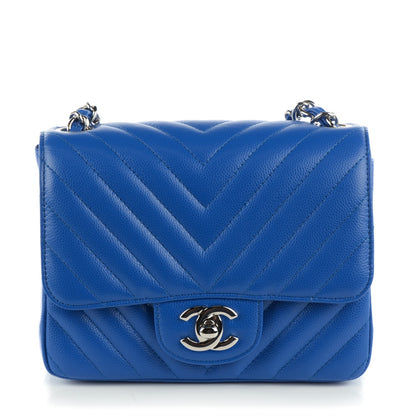 Chanel Caviar Chevron Quilted Mini Square Flap Blue 1 of 8