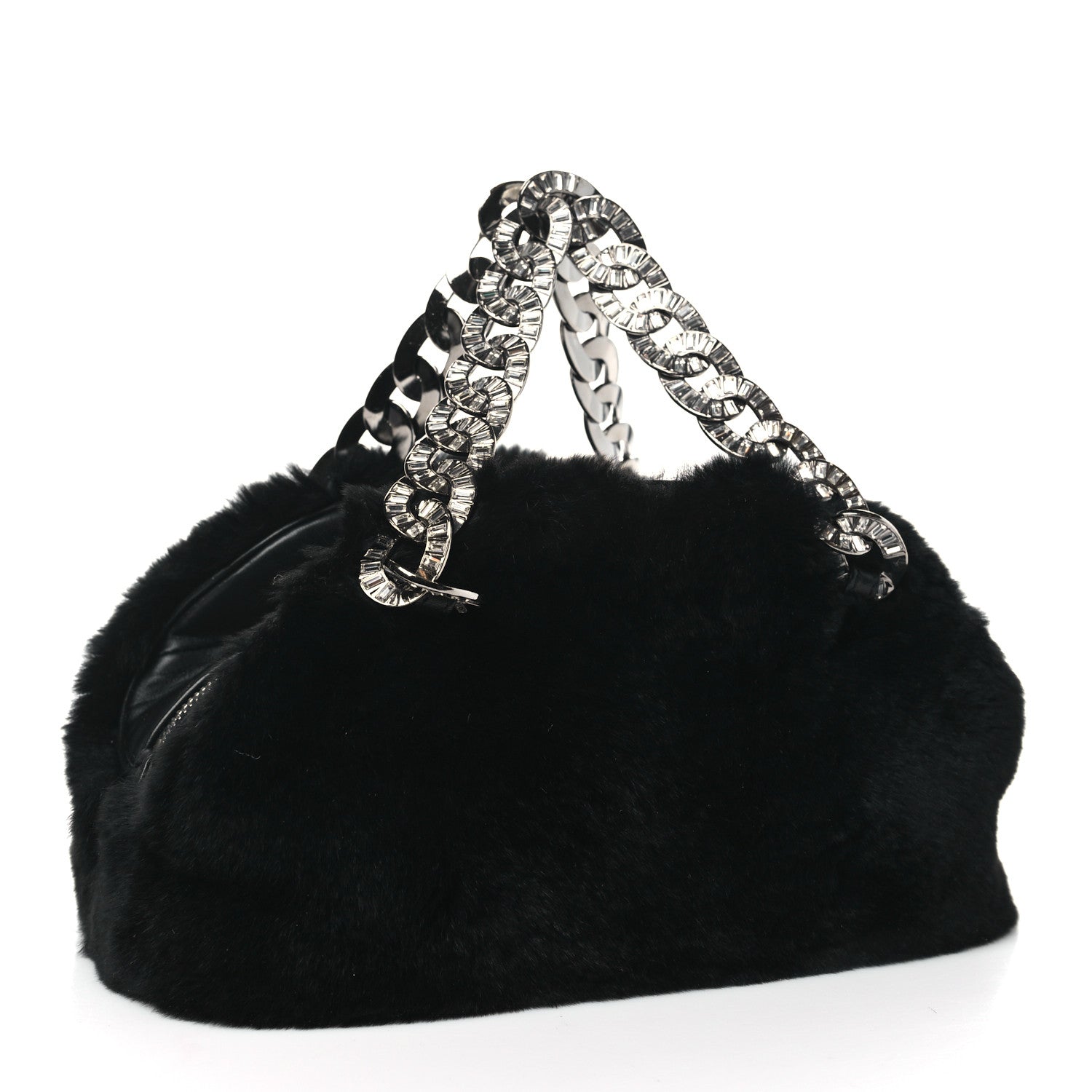 Chanel Rabbit Fur Baguette Crystal CC Bag Black 3 of 8