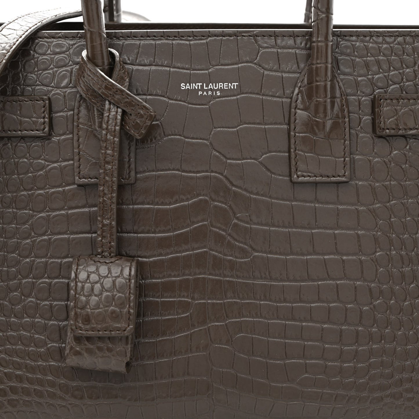 Calfskin Crocodile Embossed Baby Sac De Jour Dark Brown