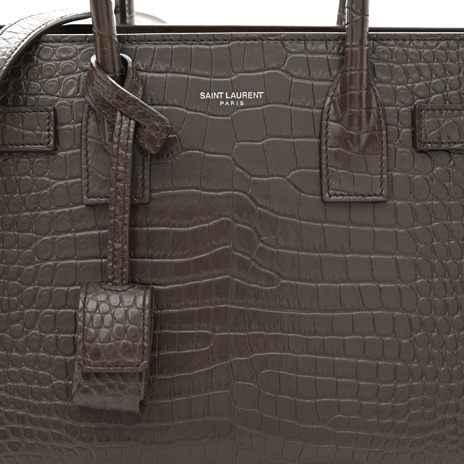 Saint Laurent Calfskin Crocodile Embossed Baby Sac De Jour Dark Brown 8 of 11
