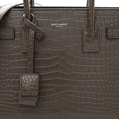 Saint Laurent Calfskin Crocodile Embossed Baby Sac De Jour Dark Brown 8 of 11