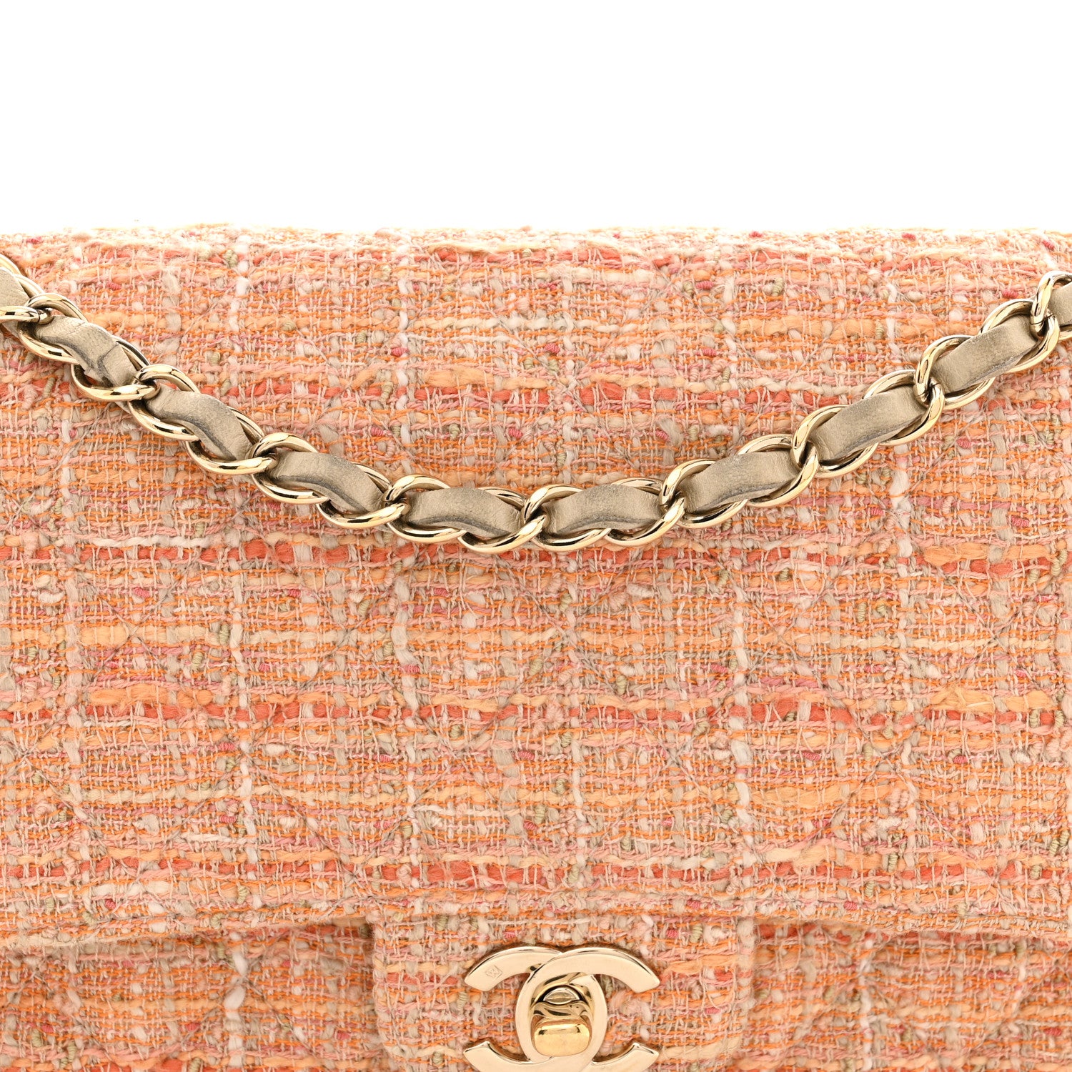 Chanel Tweed Quilted Medium Double Flap Orange Beige Multicolor 8 of 12