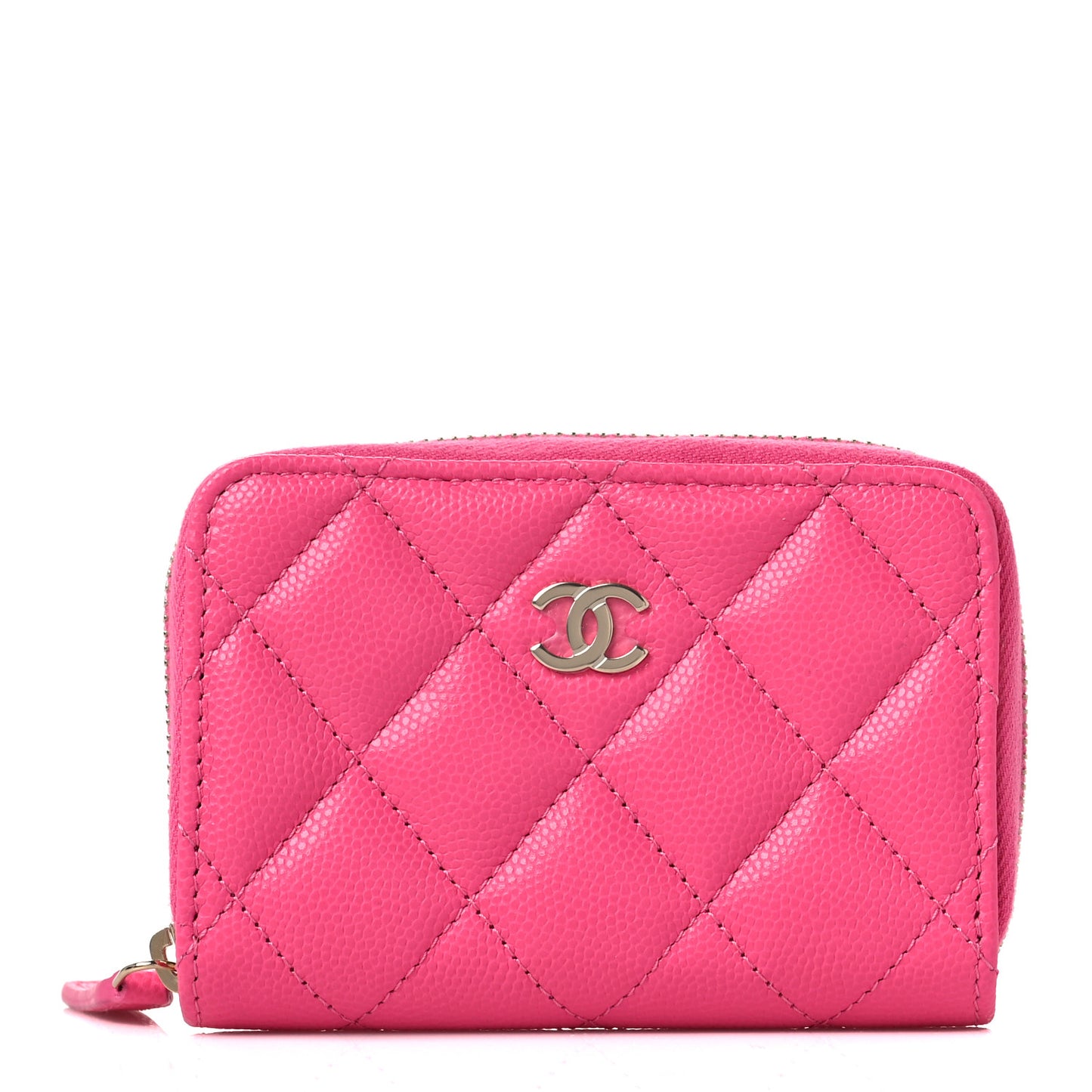 Caviar Quilted Zip Coin Purse Pink