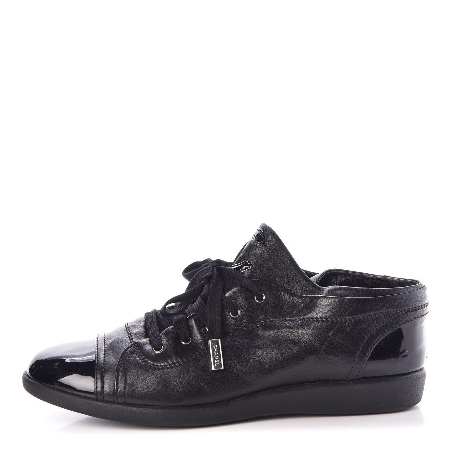 Chanel Lambskin Patent Cap Toe CC Sneakers 41 Black 1 of 9