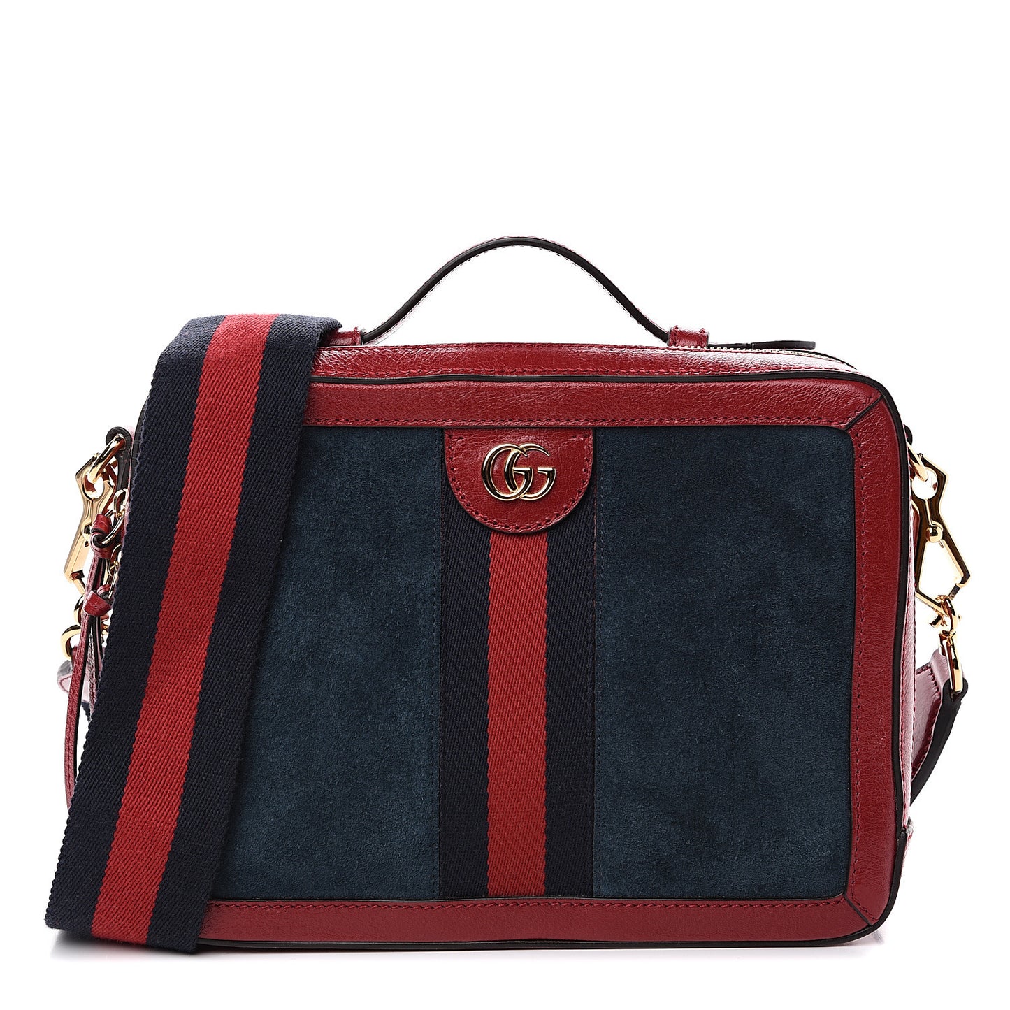 Suede Calfskin Web Small Ophidia Top Handle Shoulder Bag New Blue Romantic Cherry