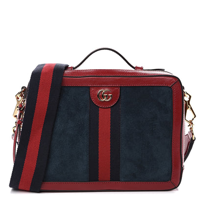 Gucci Suede Calfskin Web Small Ophidia Top Handle Shoulder Bag New Blue Romantic Cherry 1 of 11