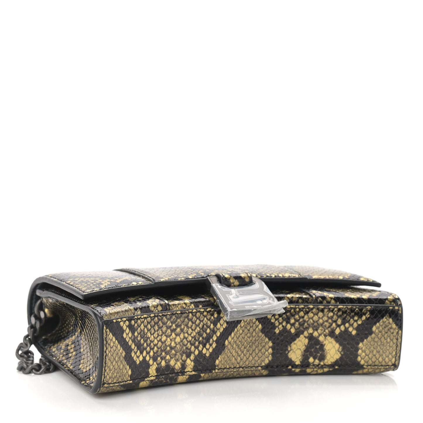 Metallic Calfskin Snake Effect Hourglass Chain Bag Gold Black