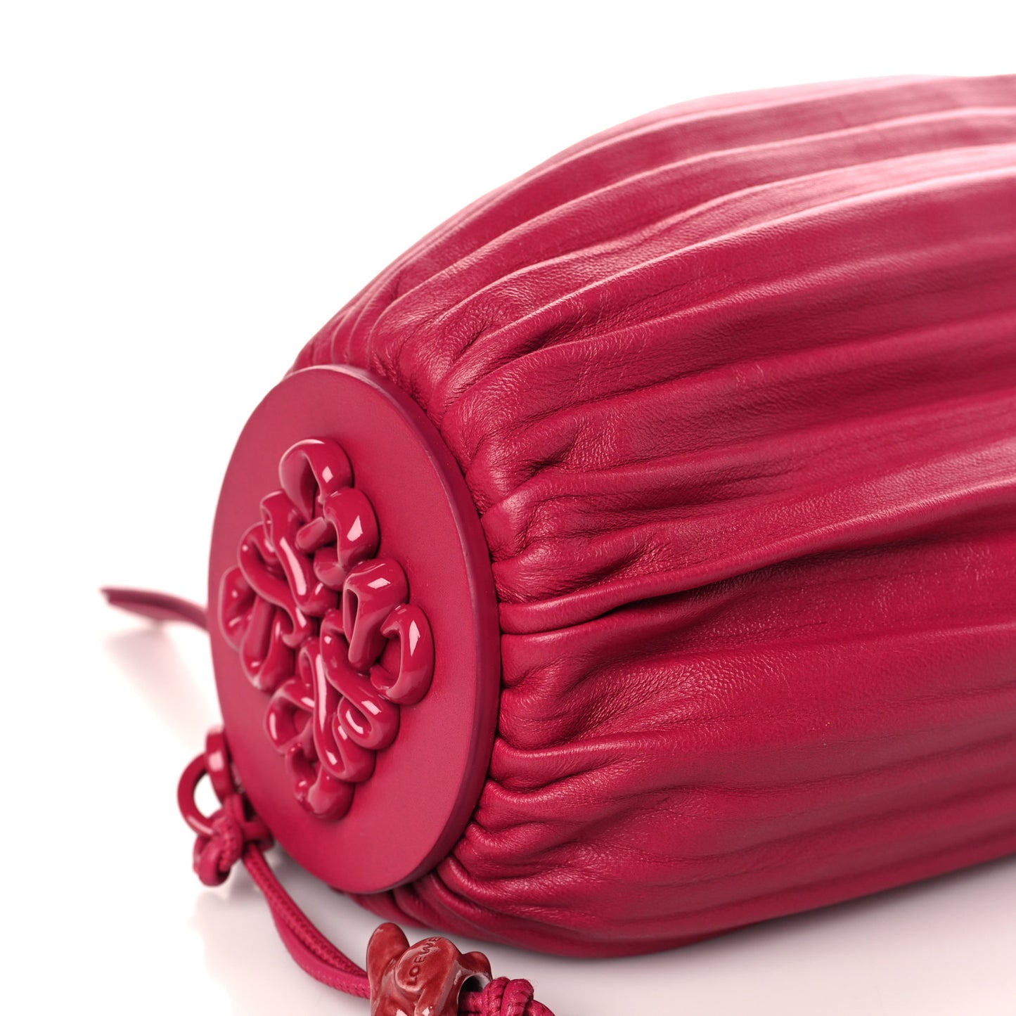 Lambskin Pleated Bracelet Pouch Chain Shoulder Bag Ruby Red Glaze