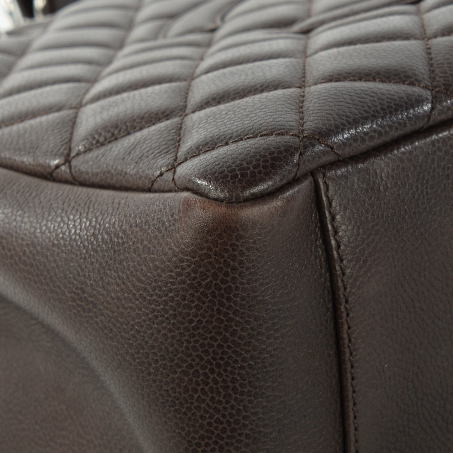 Caviar Quilted Grand Shopping Tote GST Dark Brown