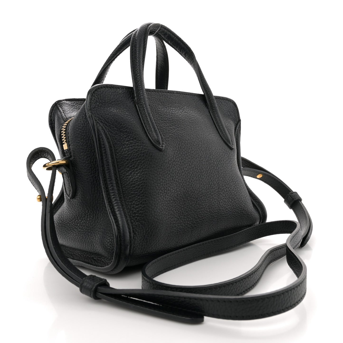 Pebbled Calfskin Mini Skull Padlock Zip Around Tote Black