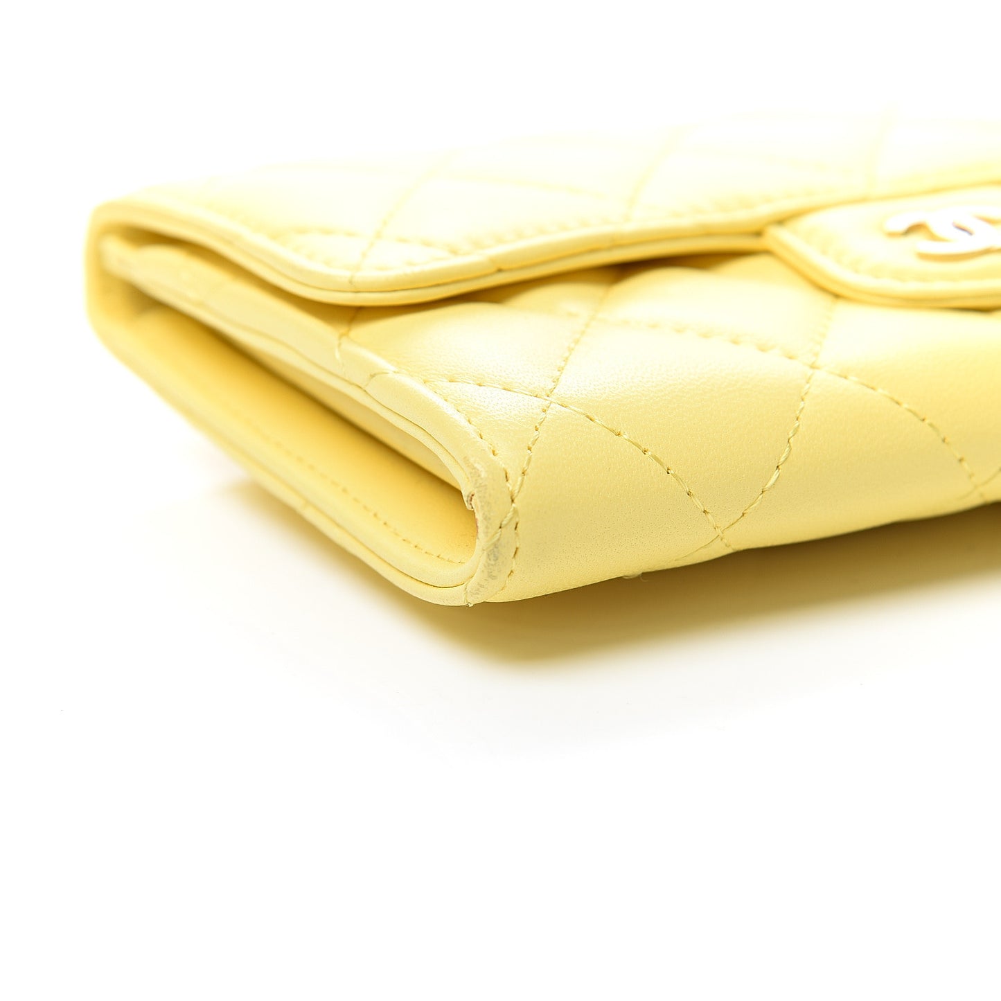 Lambskin Quilted Small Flap Wallet Yellow