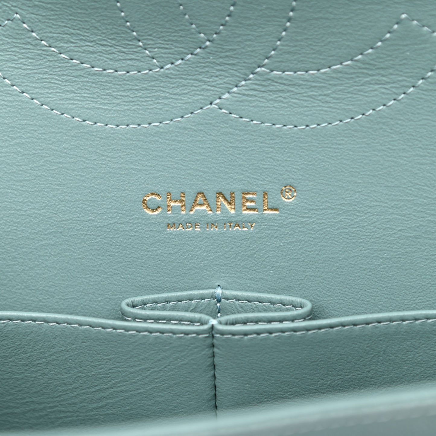 Iridescent Caviar Quilted Jumbo Double Flap Light Blue